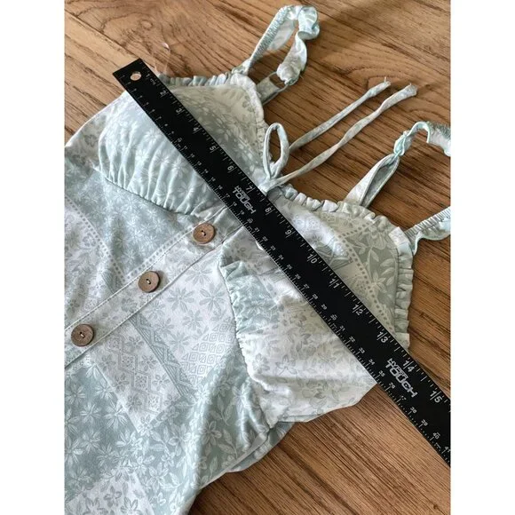 No Boundaries Sleeveless Milkmaid Dress Juniors S Green Patchwork Floral - Picture 5 of 6